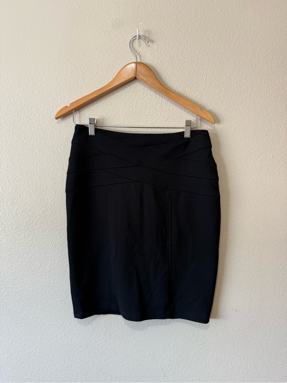 Adrienne Vittadini Black Ponte Pencil Skirt with Crossover Waist